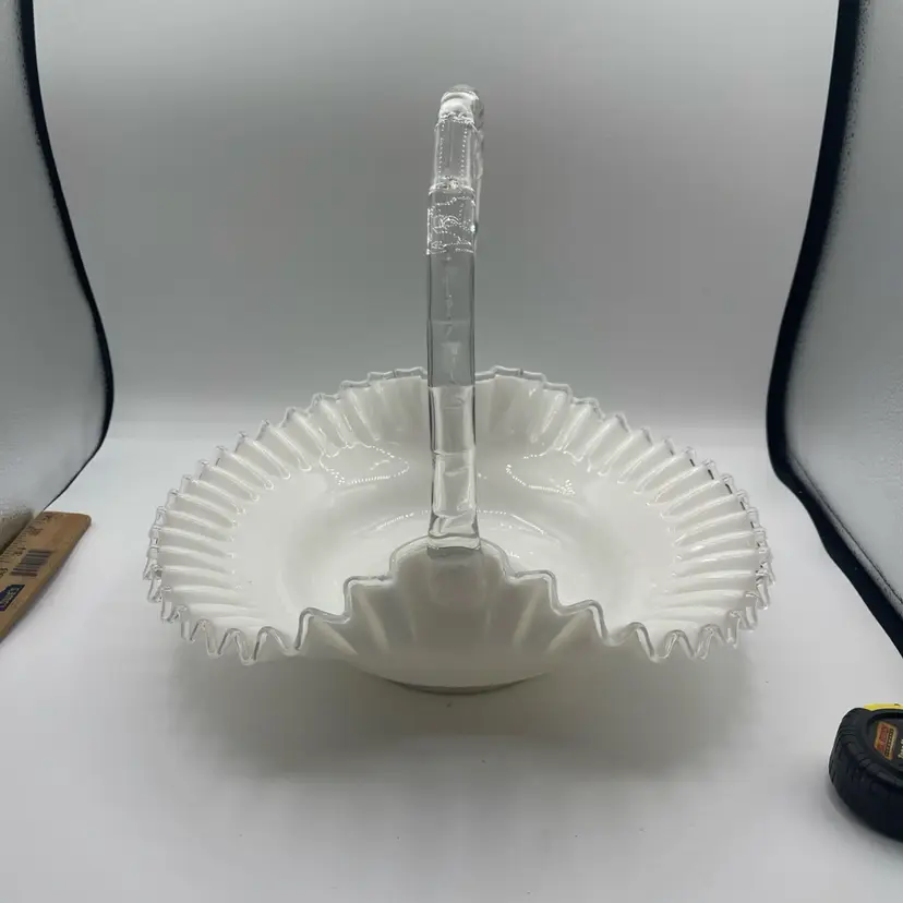 Fenton Silver Crest Milk Glass Basket 14 inch Vintage LARGE