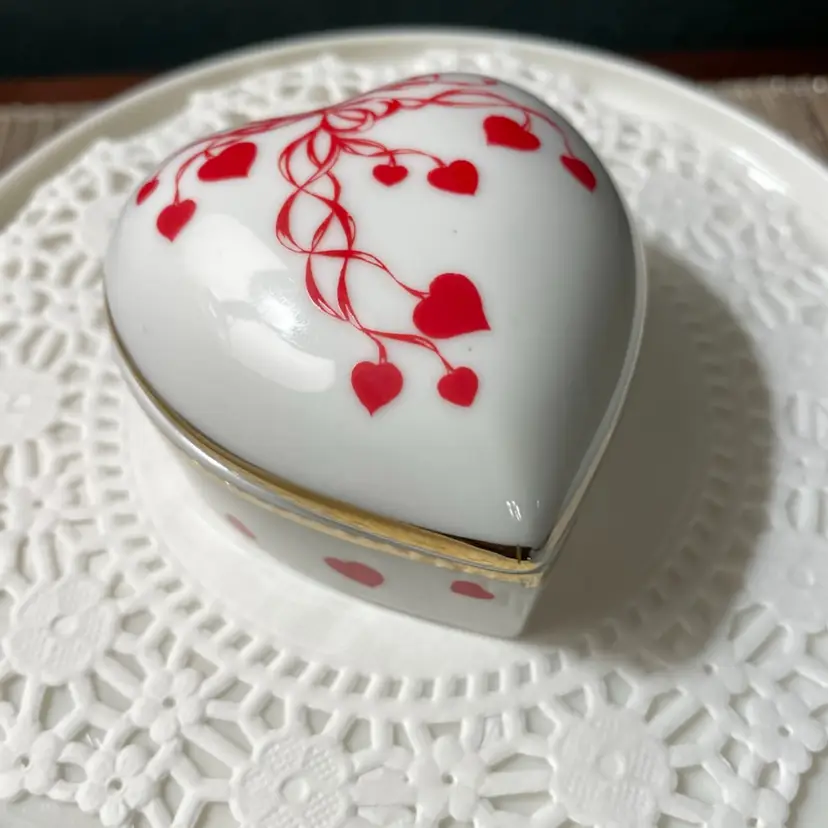 VTG Lefton Porcelain Hand Painted Hearts Trinket Dish