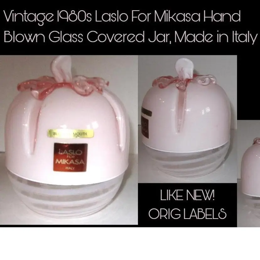 Vintage Italian 1980's Laslo For Mikasa, Handblown Pink, Opalescent Covered Jar-RARE!