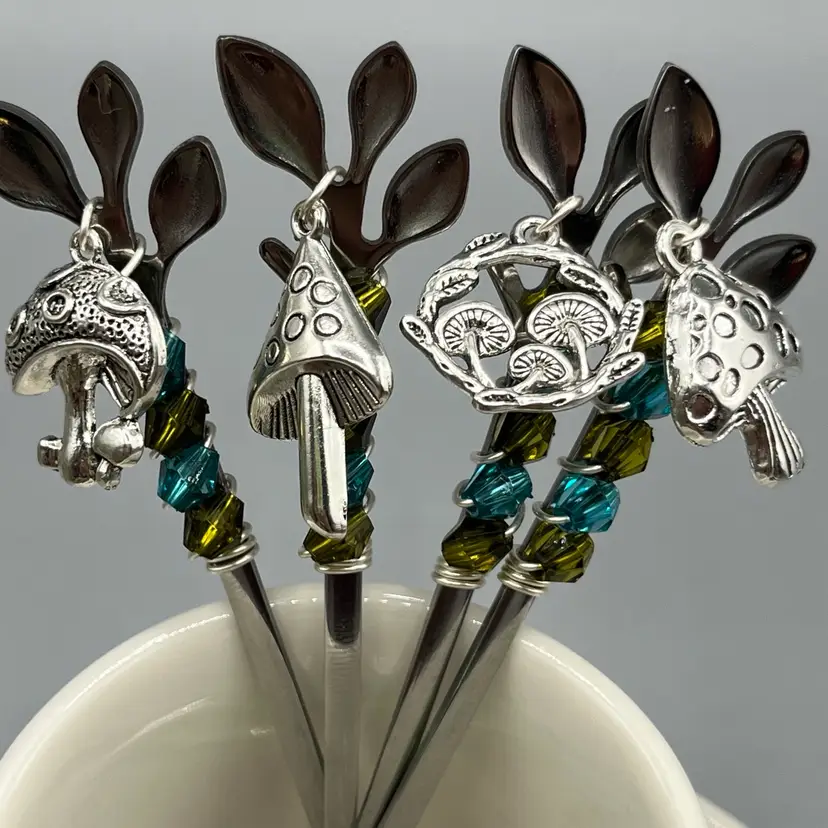 Mod Mushrooms Olive & Teal-Handmade By Me