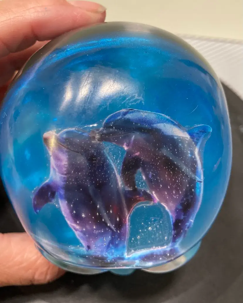 Ocean Theme Dolphin & Turtle Resin Skull Figure Paperweight