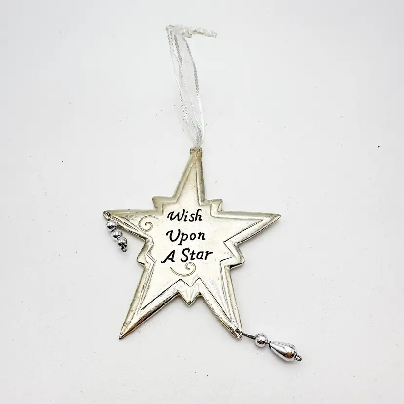 Star Ornament "Wish Upon A Star" Silver Tone 3" x 3.5"