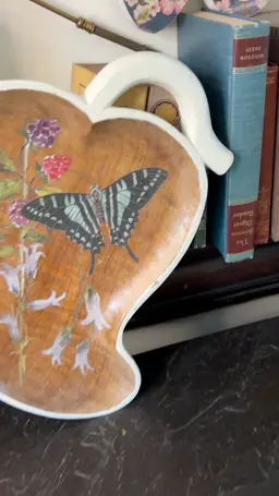 Vintage Pepper Shaped Wood Tray Adorned With Butterflies & Flowers