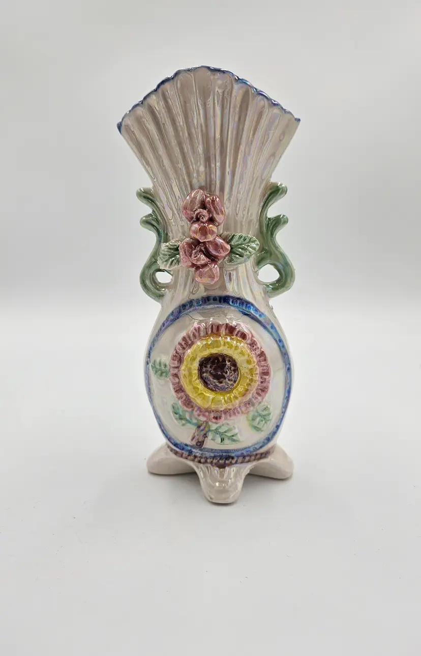 #C67 Lusterware Ceramic Floral Bud Vase