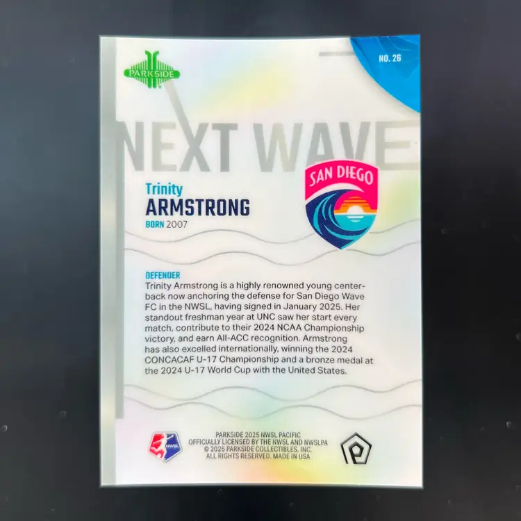 Trinity Armstrong 2025 Parkside NWSL Pacific Next Wave Soccer Card