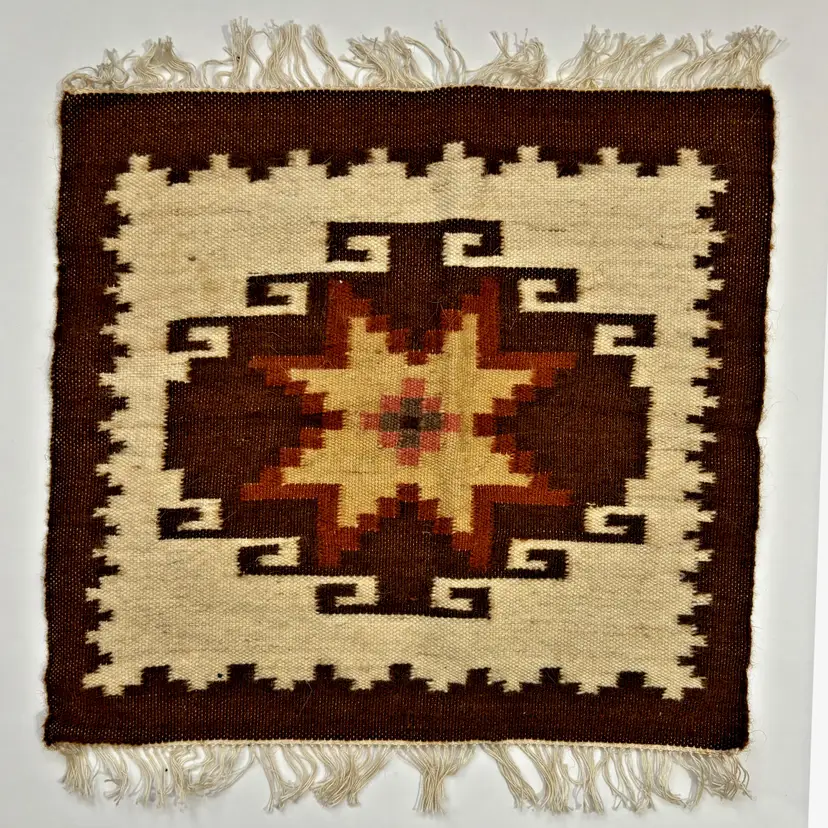 Greek Woven Wool Table Mat Wall Hanging Tapestry Fringe Made Greece Vintage