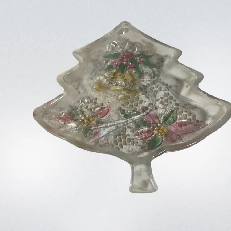 Vnt SAVOIR VIVRE Holiday Spirit Art Glass Christmas Tree Server Candy & Nut Dish