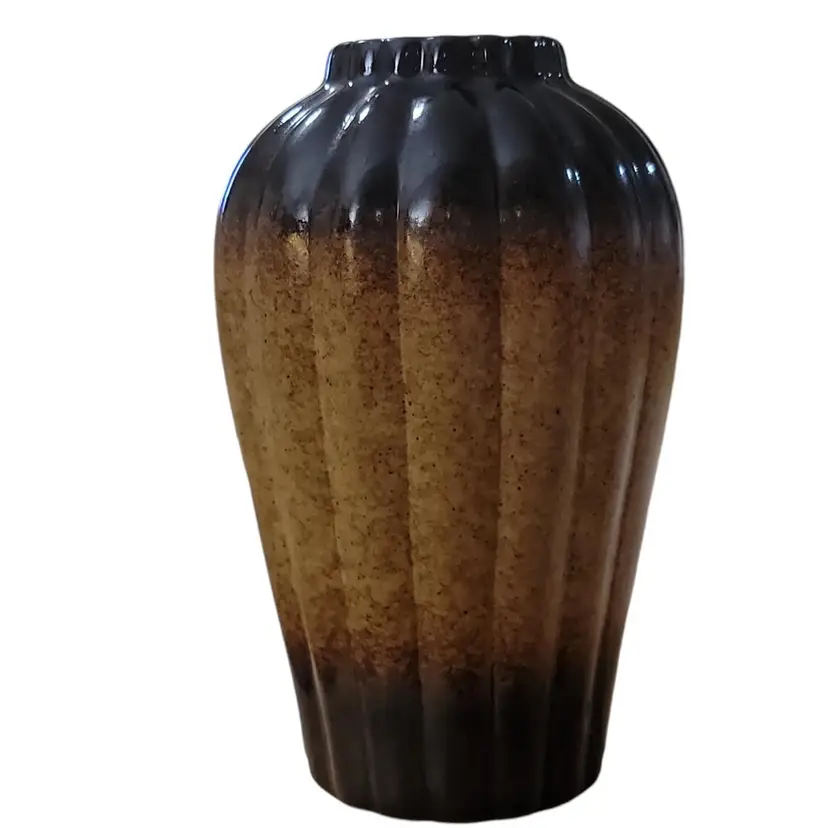 Vintage PIC Pottery Vase Mid Century Modern Ribbed Raised 2 Tone Brown Spiced Mustard