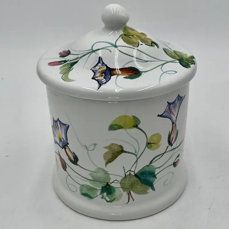Lovely Hand Painted in Italy Floral Ceramic Jar - MOrning Glory