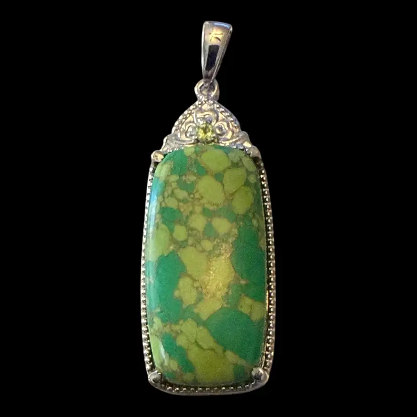 Mojave Green Turquoise Stone Sterling Silver Pendant 1.75”
