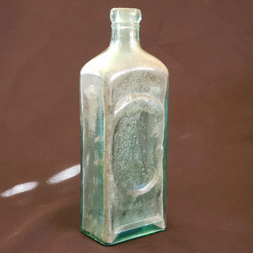 Green Glass Bottle Apothecary 6 1/8" Tall Approximately Condition Issues Vintage
