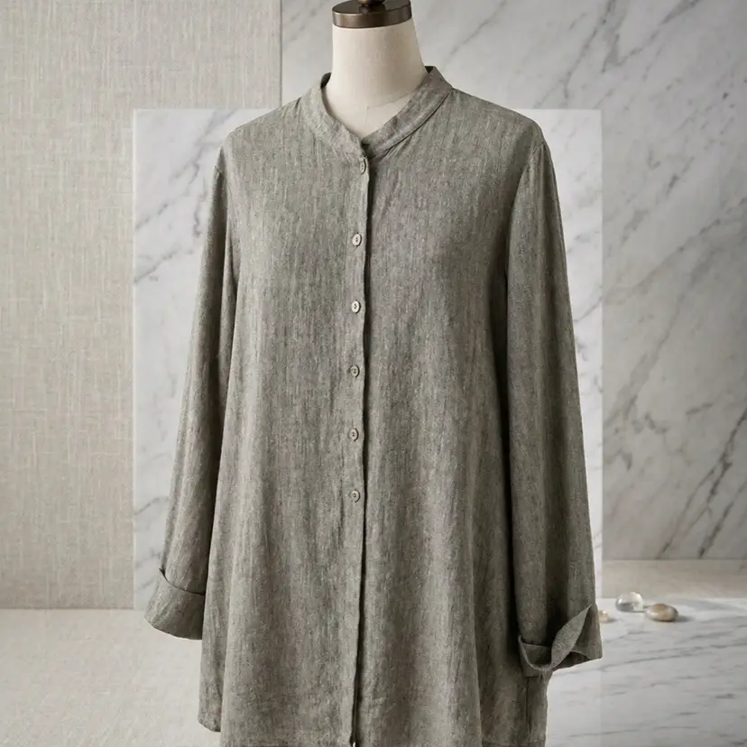 Coldwater Creek Rayon Linen Mandarin Collar Tunic XL Coastal Style