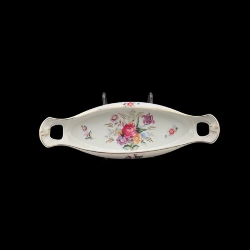 Vintage Handpainted Porcelain Celery/Olive Dish - Oval Shaped 10.75" Long