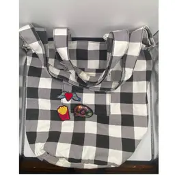 Unmarked Black And White Plaid Purse, 15” Wide, 14” Tall, Young Vibes