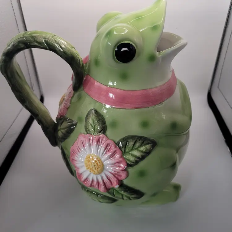 Vintage Fitz & Floyd Ceramic Frog Pitcher Hand Painted