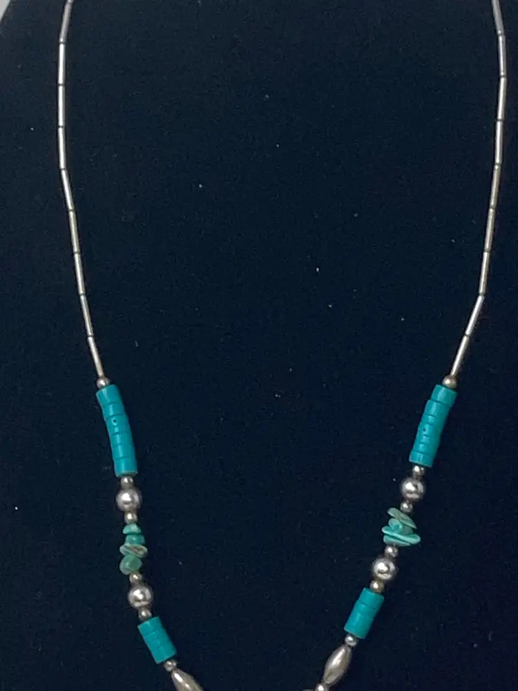 Sterling Silver And Turquoise! 18” Heart Necklace! Stamped And Acid Tested!