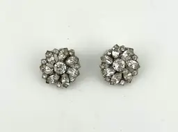 Vintage Silver Tone Wiesner Rhinestone Clip-on Earrings 1”
