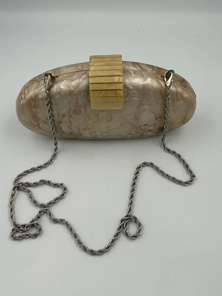 Vintage Women’s Evening Shoulder Or Clutch Purse , Acrylic Champagne, Egg Shaped