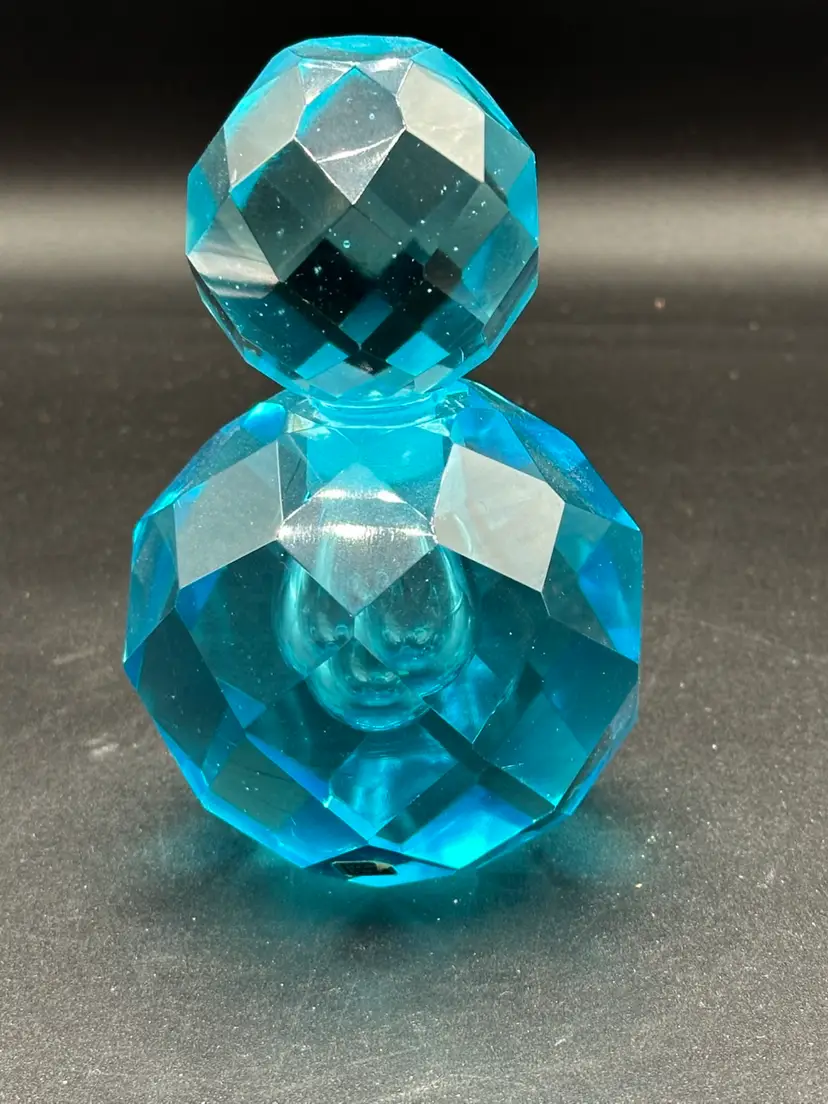Vintage Art Glass Irice Turquoise Blue Hand Cut Perfume Scent Bottle w/ Stopper