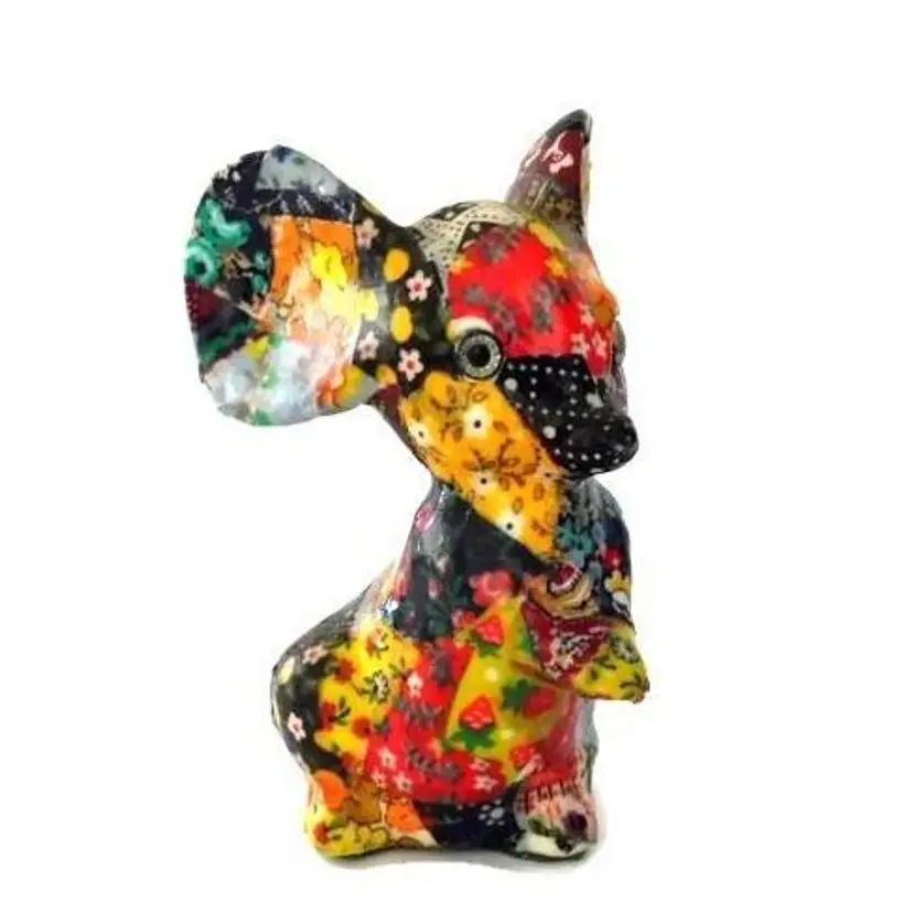 Bright Porcelain Patchwork Fabric Decoupage Mouse Figurine