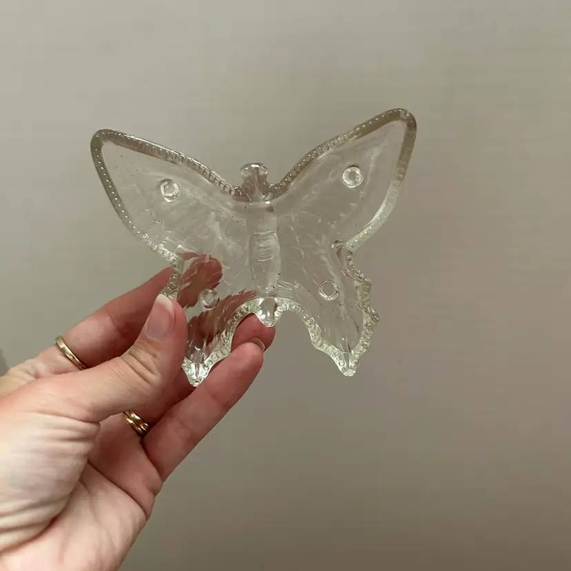Footed Butterfly Dish Clear Glass