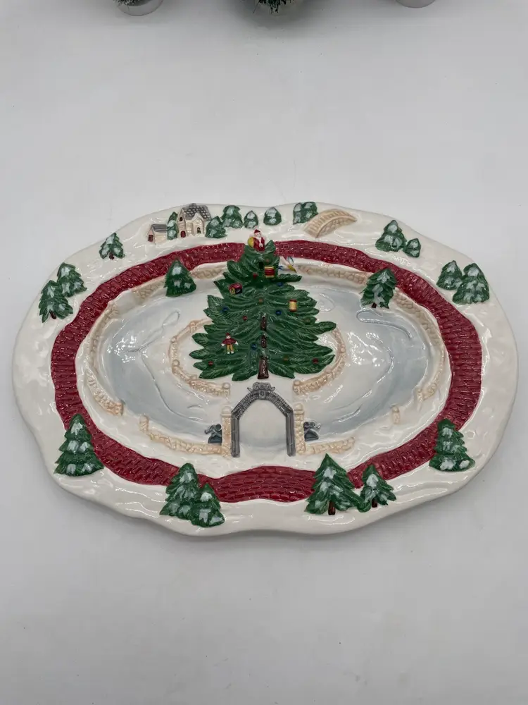 Vintage Spode Christmas Tree Village Skating Pond Cookie Platter