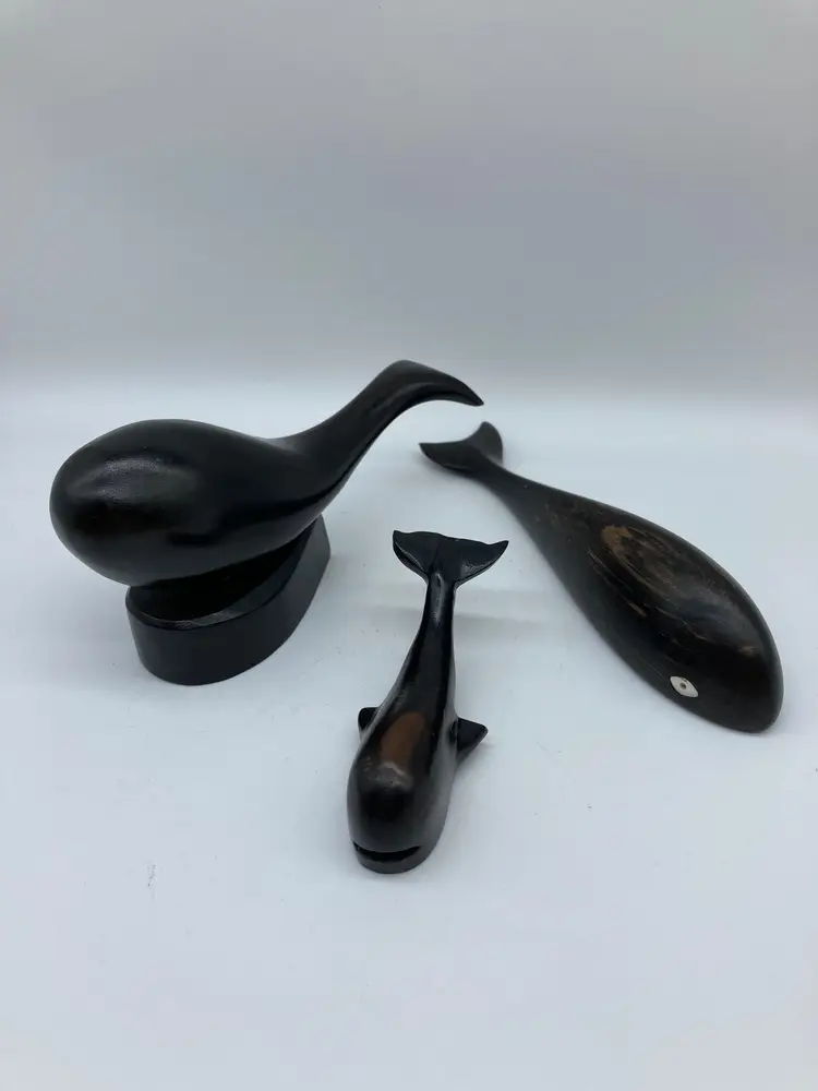 Three Ironwood Carved Whales
