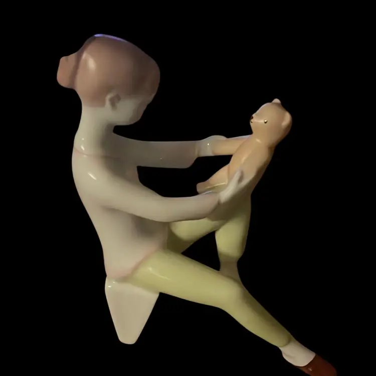 Vintage Hungary Budapest Aquincum Figurines  girl with teddy bear 1960s Rare