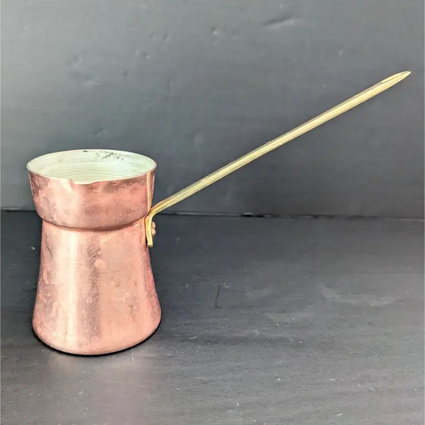 Vintage Decor Copper and Brass Turkish Coffee Pot Side Pourer with Long Handle