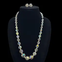 Vintage AB Crystal Necklace And Earrings