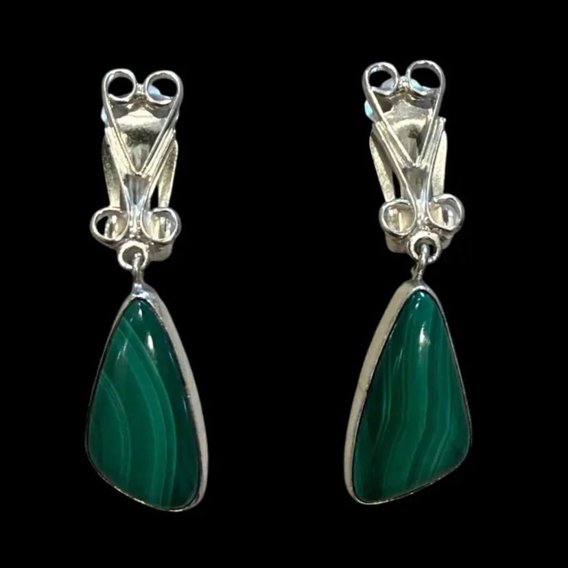 Sterling Silver 925 Desert Rose Trading Jay King Malachite Dangle Earrings 1.57,  9.9g