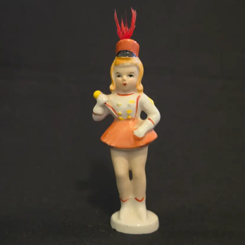 Porcelain Majorette Marching Band Figurine 1950s Japan made 4½" Tall Vintage