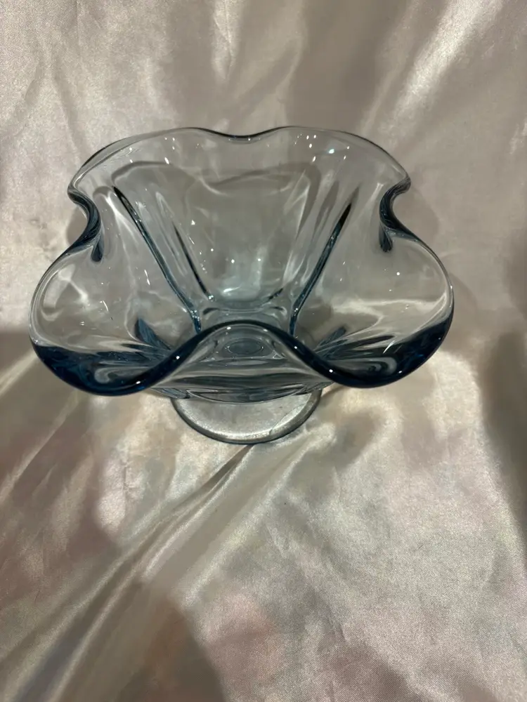 Vintage Footed Ice blue glass pedestal candy dish