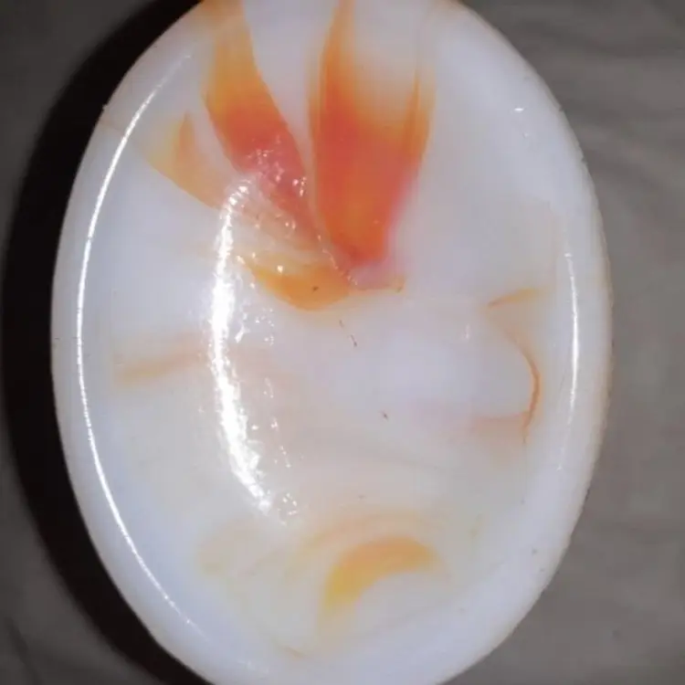 #01 Vintage Akro Agate Slag Glass orange white & yellow vase 4 1/2 in 1930s