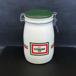 Wheaton Cucina Coffee Canister, Milk Glass, Green Red And White, Vintage MCM, 1 Liter