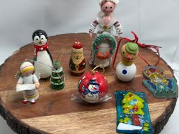 Vintage Mini Russian, Fused Glass, Hand Painted Wood Ornaments Grab Bag #Christmas
