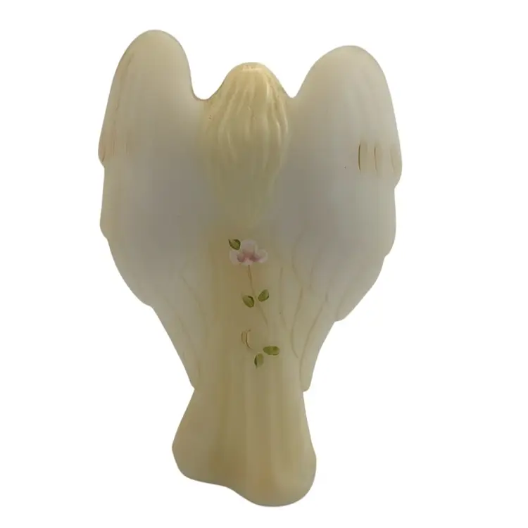 Fenton  Hand Painted Opal Satin Custard Glass Christmas Angel Figurine - Signed Limited Edition 517/1000 - 7”