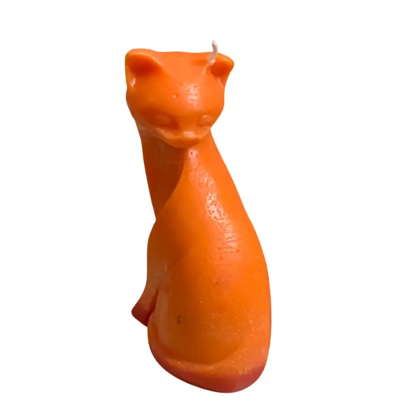 Hand Crafted Made By Me Scented Spooky Orange Witche’s Companion Cat Sitting On Blood 🩸 Candle 5.5” Tall