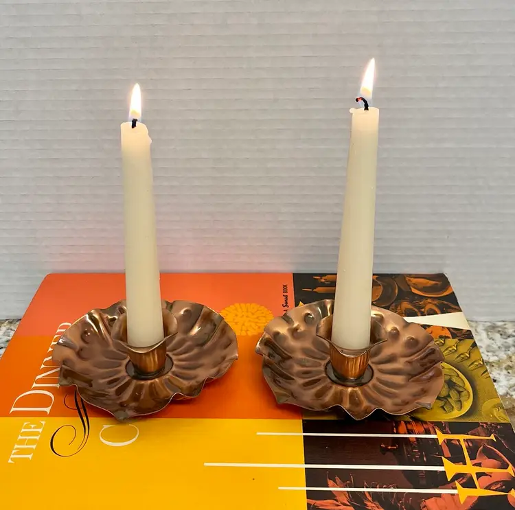 Vintage Gregorian Copper Candlesticks Taper Candle Holders Signed Pair 2 USA