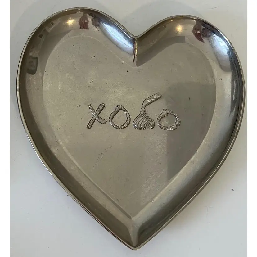 Vintage Hersheys Heart Shaped Metal Dish Raised XOXO and "Kiss" on front