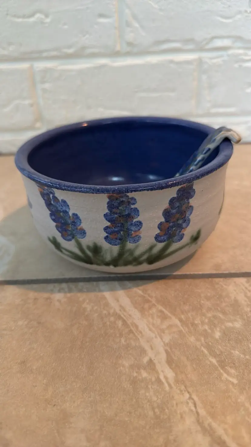 SMALL HOUSE POTTERY Bowl & Dipper Spoon Handcrafted Art Pottery Sanger Texas