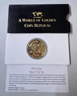 1870 Japan Meiji 3 20 Yen Gold Coin Replica