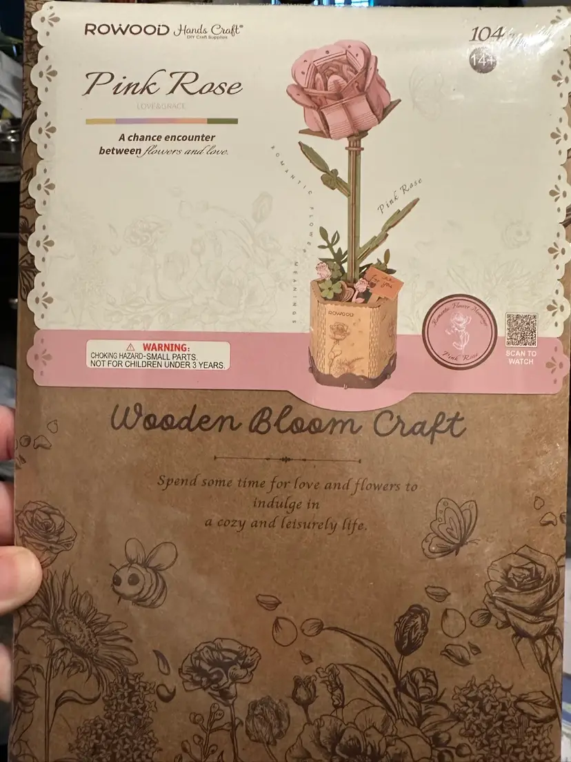 DIY Flower Wooden Puzzle, Pink Rose