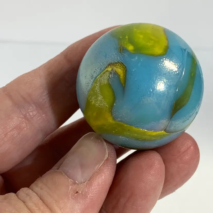 Blue w/Yellow Swirl Glass Marble 1 1/4-Inch #2
