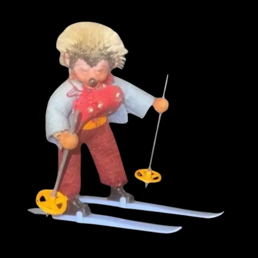 VTG 60s STEIFF Peter Mecki Hedgehog Skiing Poseable Figurine 3.25” tall, Austria