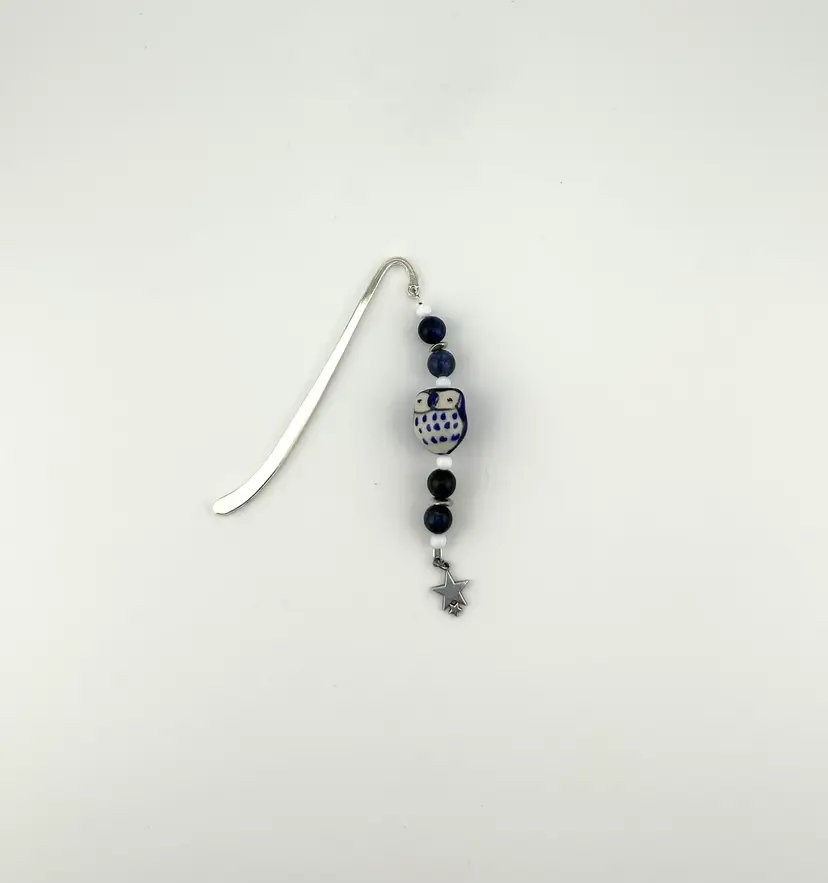 Silver Tone Beaded Owl Bookmark 3.75”