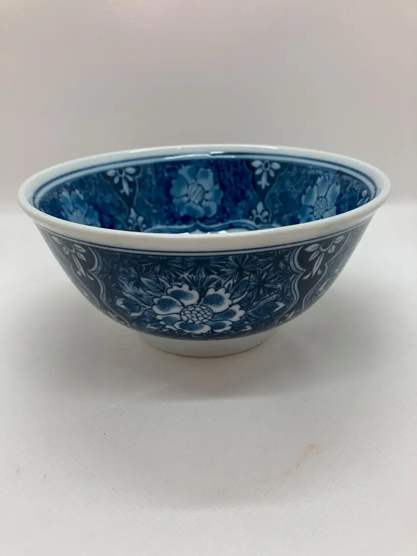 Vintage Japan Blue And White Floral Porcelain Pedestal Rice Bowl 5.5''X3''
