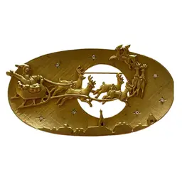 JJ Santa Christmas Holiday Gold Tone Rhinestone Brooch