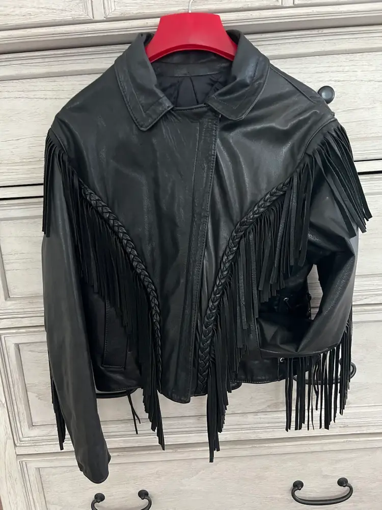 Vintage Kerr Leather Fringe Braided Black Western Biker Jacket Women's  Size 14