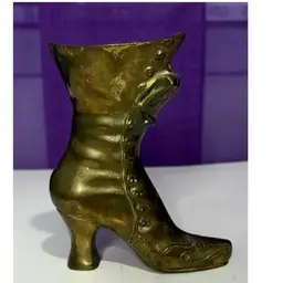 Vintage Solid Brass Victorian High-Top Boot Vase/Home Decor